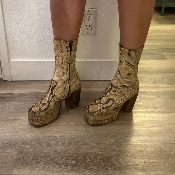 Vintage Shoes - VTG RARE 70s Snakeskin Platform Boots Women’s 8 Made in England